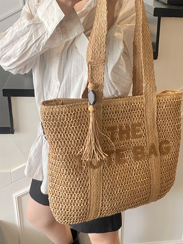 Woven Straw Bag - Zomerse strandtas met grote inhoud, gemaakt